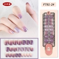 Set di 24 unghie finte viola sfumate glitterate modello F781-2# per donne - F781-2/Quadrato/Sfumatura Viola Glitter