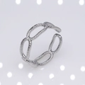 Adjustable silver stainless steel open ring with a classic chain link pattern design - b16 Anchor Chain Ring / Silver