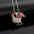 Hip hop rooster pendant necklace with silver plating and sparkling crystal rhinestones - Silver Color Single Pendant