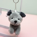 Plush grey puppy doll keychain with metal ring on a soft pink minimalist background - 10cm / Gray