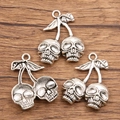 Silver cherry skull charms for DIY jewelry making and Halloween accessories - 15C6-7 Skull Cherry