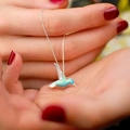 Minimalist s925 silver hummingbird necklace with blue gradient enamel on a fine cross chain - XL1048 Hummingbird Necklace-Silver