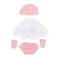 Completo per bambole 4 pezzi bianco e rosa con ricamo a orsetto e accessori a pois - Set da 4 pezzi orso rosa
