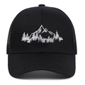 Cappello trucker nero con ricamo foresta di montagna e retro in rete traspirante - Regolabile / Nero