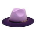 Cappello fedora in lana viola sfumato con fascia in pelle nera e catena dorata moda - Sfumatura Viola Taro e Viola