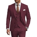Slim fit three-piece burgundy suit set with single-breasted jacket, vest, and trousers - Burgundy
