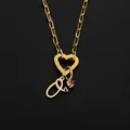 Elegant 14K gold stainless steel heart clasp necklace with sparkly pink stone pendant - Letter O