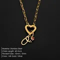 Elegant 14K gold stainless steel heart clasp necklace with sparkly pink stone pendant - Letter O