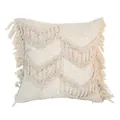 Macro detail of tufted geometric wave patterns and side tassels on beige pillow cover - 45*45cm (No Insert) / PE20057E-1 (Geometric Wave)