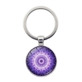 Mandala sleutelhanger met paars bloempatroon van glas en zilveren metalen ring voor tassen - Stijl 4 / Zilver