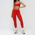 Two-piece bright orange-red yoga set with halter sports bra and high-waisted leggings - 3109 Bra + 8863 Pants - Bright Red