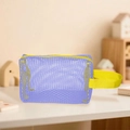 Portable purple mesh beach toy storage bag with yellow zipper and handle straps - Mesh Octagonal Bag Light Purple 17x11x8cm