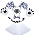 Dalmatian costume set with spotted ear headband, bowtie, tail, gloves, and tutu skirt - Dalmatian 7-Piece Set (Headband/Nose/Bowtie/Tail/Gloves/Skirt/Stickers)