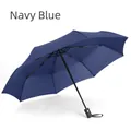 Automatic folding windproof umbrella with 12 ribs in navy blue and ergonomic handle - 21 inch * 8 Ribs Single Layer / Navy Blue Pongee