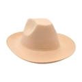 Classic beige wool felt fedora hat with minimalist leather belt band design - Beige