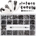 21-grid nail art rhinestone kit with flatback crystals and dual-ended dotting pen - Mineral Black Set