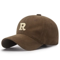Dark brown cotton baseball cap with cream R letter towel embroidery and curved brim - Dark Coffee