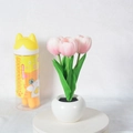 Pink tulip LED night light in a white ceramic pot for cozy bedroom desktop decor - Style A-3 Heads-Pink-Plug-in