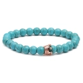 Detail of turquoise beaded bracelet with rose gold crown charm and zircon inlay - Blue Green Turquoise Rose Gold Crown Single Bracelet