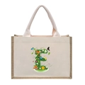Linen canvas tote bag with floral letter E design and natural jute trim straps - Floral Letter E