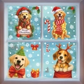 Christmas window decals with cute puppy dogs in Santa hats and festive gift boxes - 4-Piece Set (BQ619+BQ620+BQ624+BQ625)