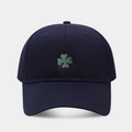 Navy blue cotton baseball cap with green four-leaf clover embroidery on center - Adjustable / Navy Blue