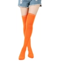 Bright orange over-the-knee knitted socks with ribbed cuffs for a snug fit - Solid Orange