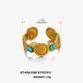 Gold-plated stainless steel adjustable ring with three turquoise geometric stones - Turquoise Style