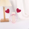 Pink spring headband featuring two red glitter hearts for Valentine party accessory - Rose Red Glitter Heart