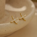 Orecchini a lobo minimalisti in argento S925 dorato con stella a croce e zirconi - Argento 925 / Oro 18K