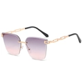 Frameless rimless sunglasses with purple pink gradient lenses and gold chain temples - C03 Gradient Grey Pink