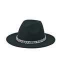 Detail of black wide brim fedora hat with a stylish grey marble textured chunky chain - Black (Classic)