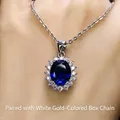 Halsketten-Set mit tiefblauem Saphir-Anhänger, ovalem Halo-Kristall und Silberkette - Halskette mit Kette