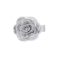 Silver fabric rose hair clip with intricate metallic texture and secure white duckbill clip - Silver