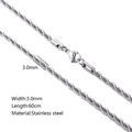 Stainless steel 3mm twist rope chain necklace for men in 60cm silver finish - Rope Chain Necklace / Silver