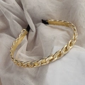 Golden metal chain headband with polished finish and black fabric edge padding - 33# Gold Extra Thick Chain Headband