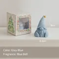 Blue gnome Christmas scented candle in Bluebell fragrance with themed gift box packaging - Grey Blue