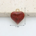 Red heart-shaped glitter pendant with gold frame, 1.9cm x 1.6cm DIY jewelry accessory - Red Glitter Heart