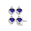 Set of four blue heart crystal pendants in silver stainless steel, 8mm x 7.5mm size - Single Hole-Royal Blue / Steel