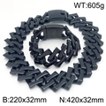 Ensemble collier et bracelet hip hop en acier noir 316L avec maillons d'os de 32 mm - Ensemble Noir Poli (KS221721-KJX)