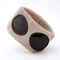 Beige knit goggle headband featuring integrated black lenses in a stylish urban design - Beige