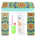 Boîte à papeterie peinture diamant 5D DIY avec motif mandala vert et kit d'outils complet - BH-06