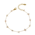 Detail of stainless steel gold chain bracelet with irregular white stone and lobster clasp - Pink White Crushed Stone