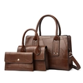 Deep brown 3-piece faux crocodile skin tote bag set with adjustable shoulder straps - Three-Piece Set / Dark Brown