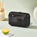 Mini hardshell suitcase crossbody bag in black glossy finish with ribbed design - Black Simple-No Strap