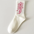 White cotton crew sock featuring pink floral embroidery on a clean white background - One Size / No.4-Pink Flower
