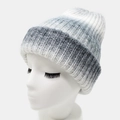 Winter-Strickmütze mit grau-weißem Farbverlauf, Rippenmuster und breitem Umschlag für Damen - M (56-58cm) / Grau-Weiß Farbverlauf