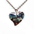 Colorful gemstone heart pendant necklace with resin and copper spiral on white background - Heart Style (CX-NSN030402)