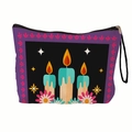 Trousse à maquillage violette Jour des Morts avec motif bougie et zip noir - Style Bougies Festives (xy-035-04) / Avec Dragonne