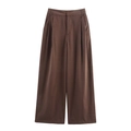 Braune weite Hose mit hoher Taille und Falten auf weißem Hintergrund für Damen - XS / Pants